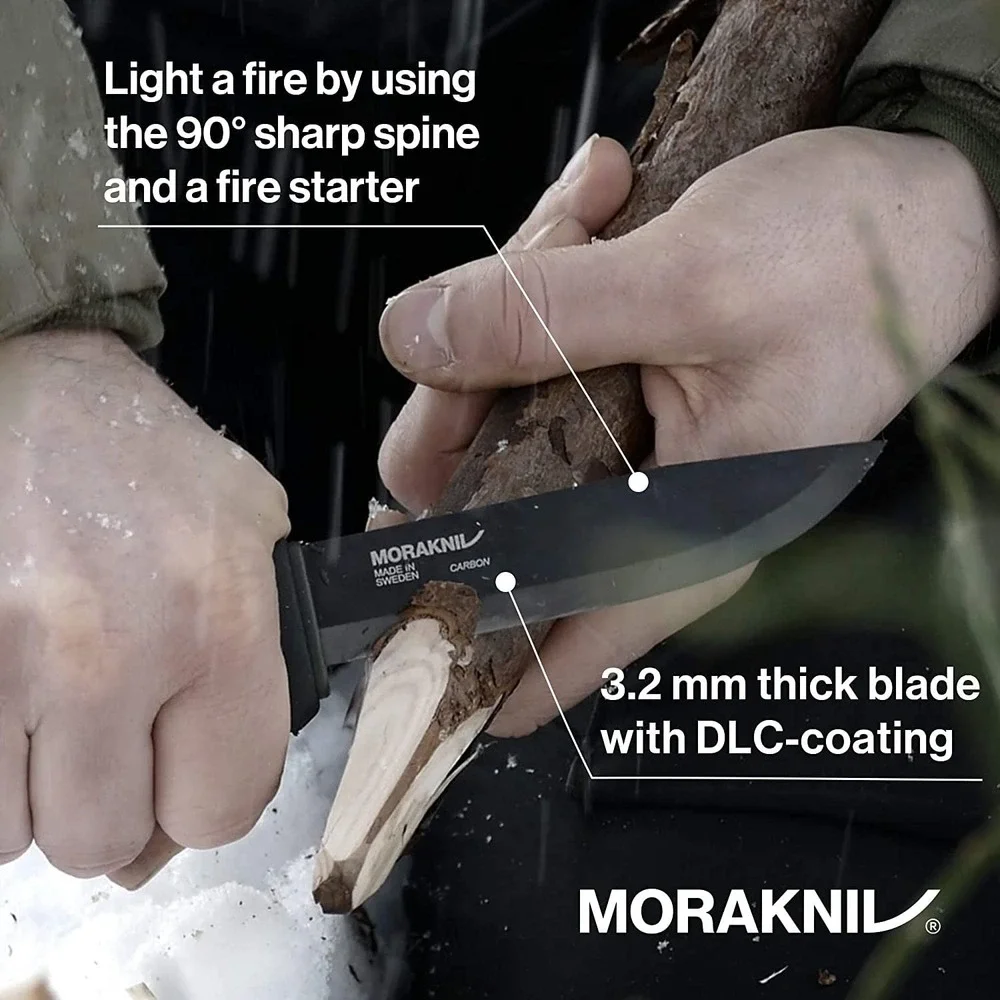 Morakniv 4.3" Carbon Steel Bushcraft Knife w/ Sheath Black Fixed Blade M-10791 - Picture 5 of 9